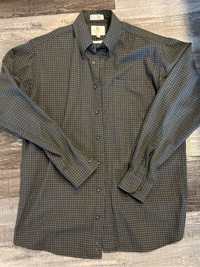 Viyella Mens Cotton Wool Blend Check Button Down Shirt Navy Grey Yellow Medium